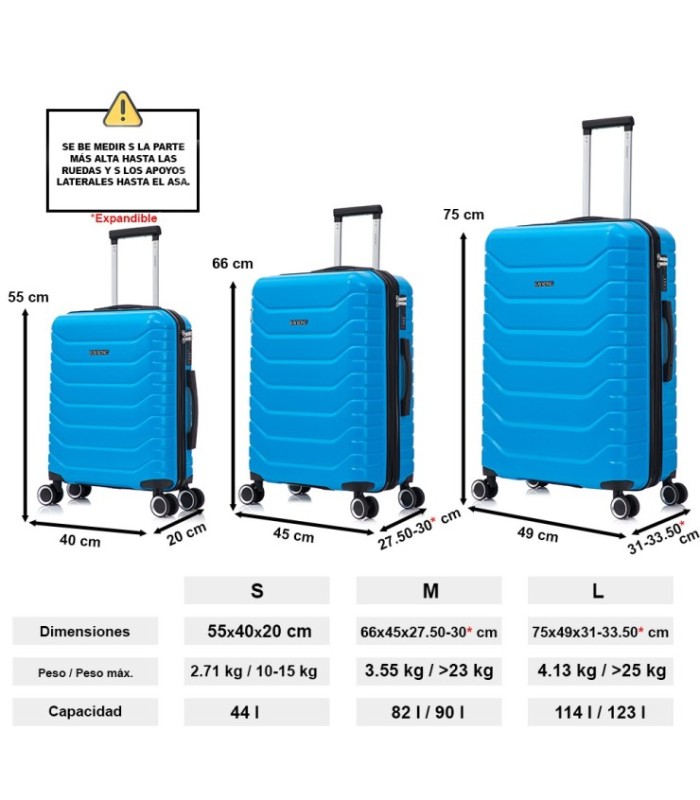 Juego de 3 Maletas ABS+PC Cabina |Maleta Mediana Expandible |Maleta Grande Expandible - Turquesa