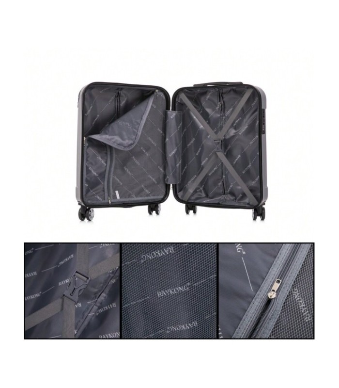 RAYKONG Mala Cabine ABS 55x40x20cm (44L) - Capacidade Máxima - 4 Rodas Duplas Giratórias 360º - Cadeado Embutido - Prata