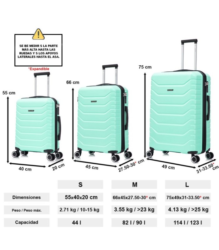 Juego de 3 Maletas ABS+PC Cabina |Maleta Mediana Expandible |Maleta Grande Expandible - Menta