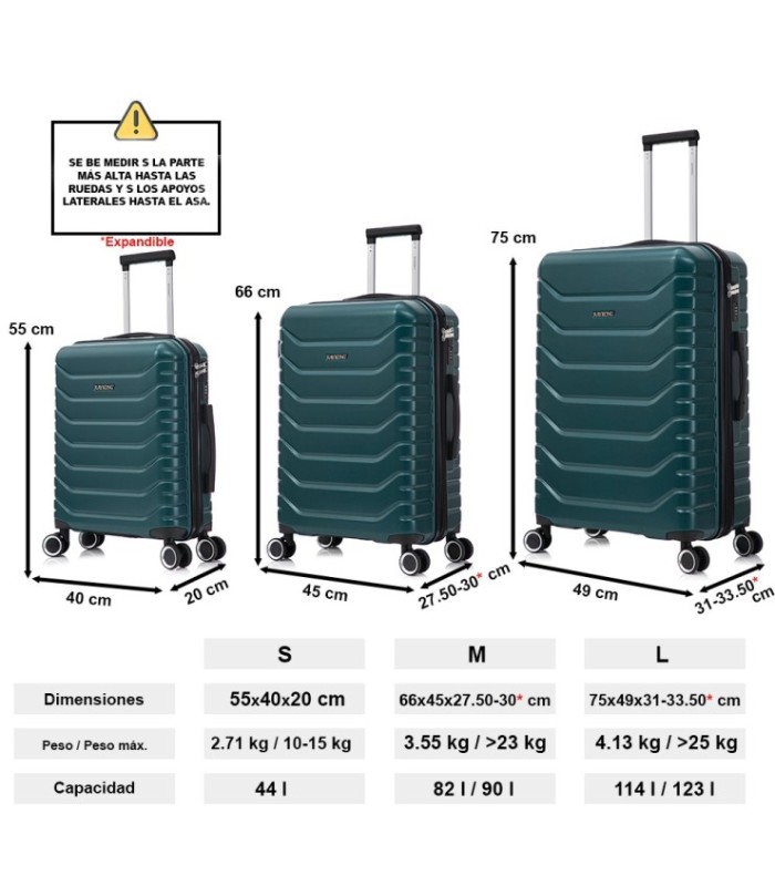 Juego de 3 Maletas ABS+PC Cabina |Maleta Mediana Expandible |Maleta Grande Expandible - Verde