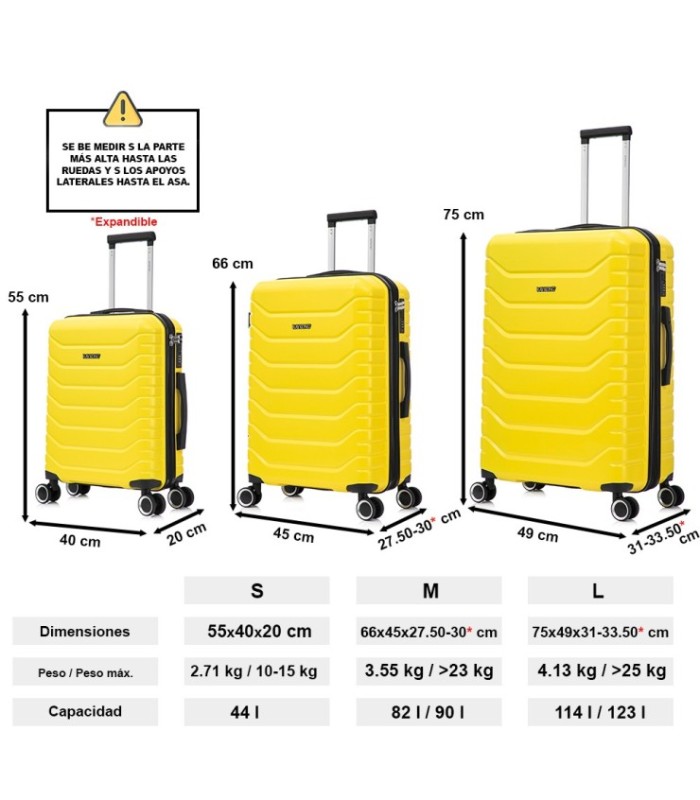 Juego de 3 Maletas ABS+PC Cabina |Maleta Mediana Expandible |Maleta Grande Expandible - Amarillo