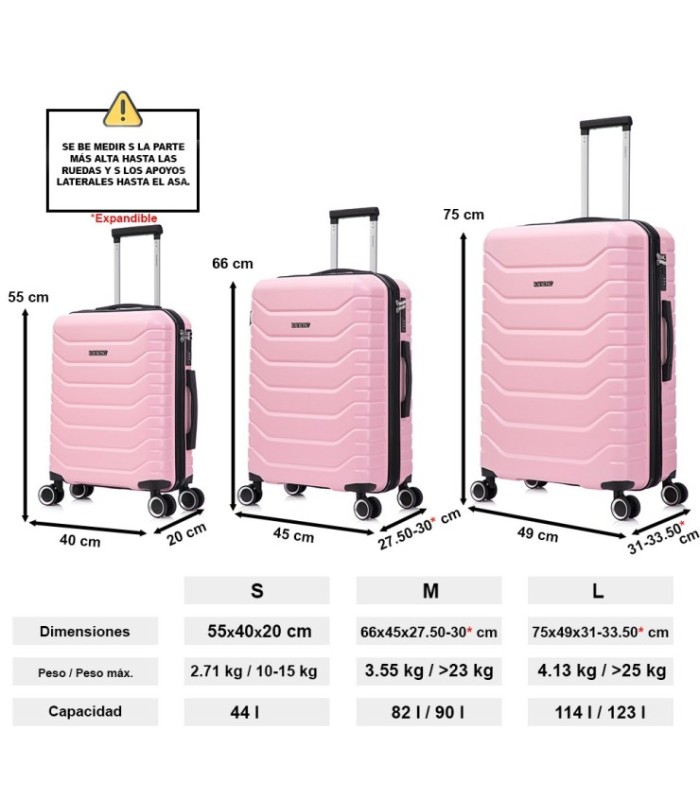Juego de 3 Maletas ABS+PC Cabina |Maleta Mediana Expandible |Maleta Grande Expandible - RosaClaro