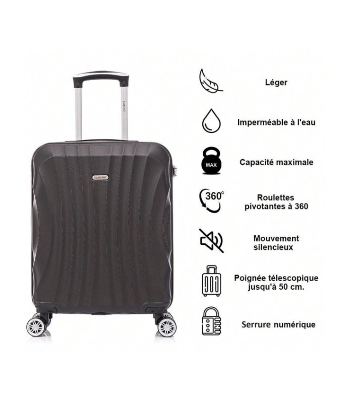 RAYKONG Maleta de Cabina ABS 55x40x20cm (44L) - Maleta Pequeña Capacidad Maxima Ligeras 20 Pulgadas - Negro