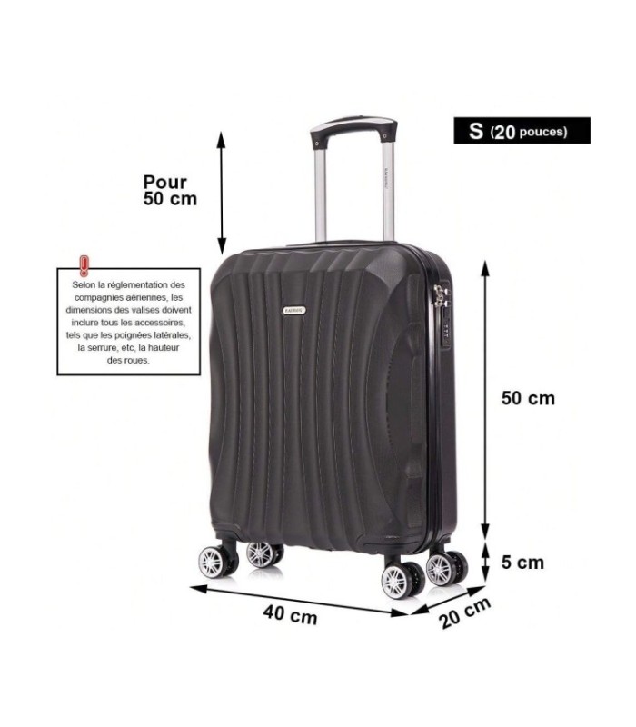 RAYKONG Maleta de Cabina ABS 55x40x20cm (44L) - Maleta Pequeña Capacidad Maxima Ligeras 20 Pulgadas - Negro