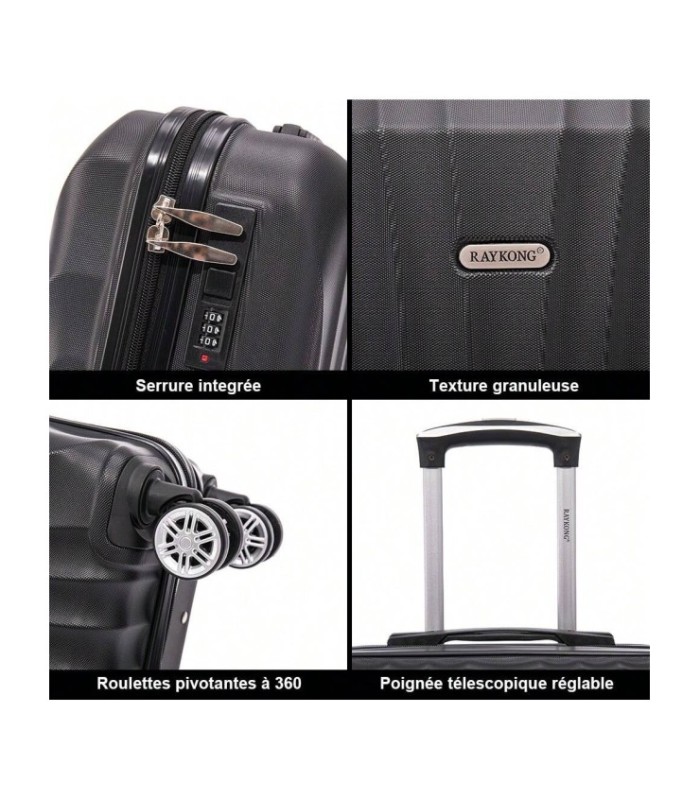 RAYKONG Maleta de Cabina ABS 55x40x20cm (44L) - Maleta Pequeña Capacidad Maxima Ligeras 20 Pulgadas - Negro