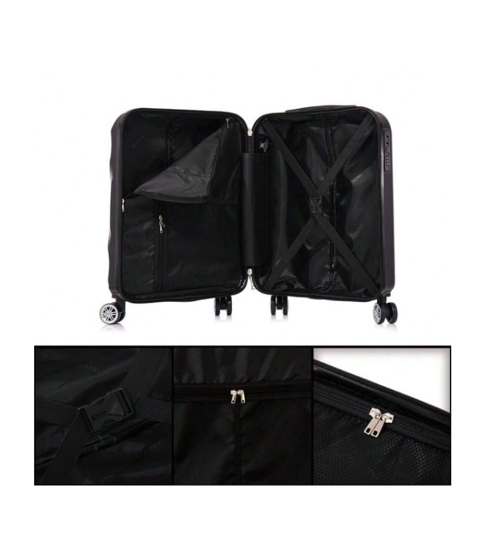 RAYKONG Maleta de Cabina ABS 55x40x20cm (44L) - Maleta Pequeña Capacidad Maxima Ligeras 20 Pulgadas - Negro