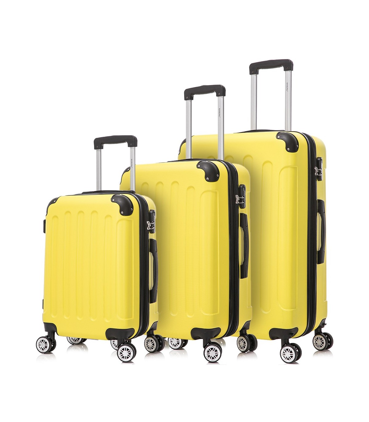 Conjunto de 3 Malas de Cabine em ABS 55x40x20cm | Média 66x43x25cm | Grande 76x49x29cm - Amarela