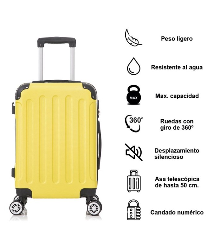 Conjunto de 3 Malas de Cabine em ABS 55x40x20cm | Média 66x43x25cm | Grande 76x49x29cm - Amarela