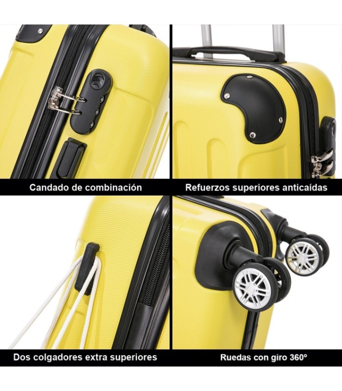 Juego de 3 Maletas ABS Cabina 55x40x20cm | Mediana 66x43x25cm| Grande 76x49x29cm - Amarillo