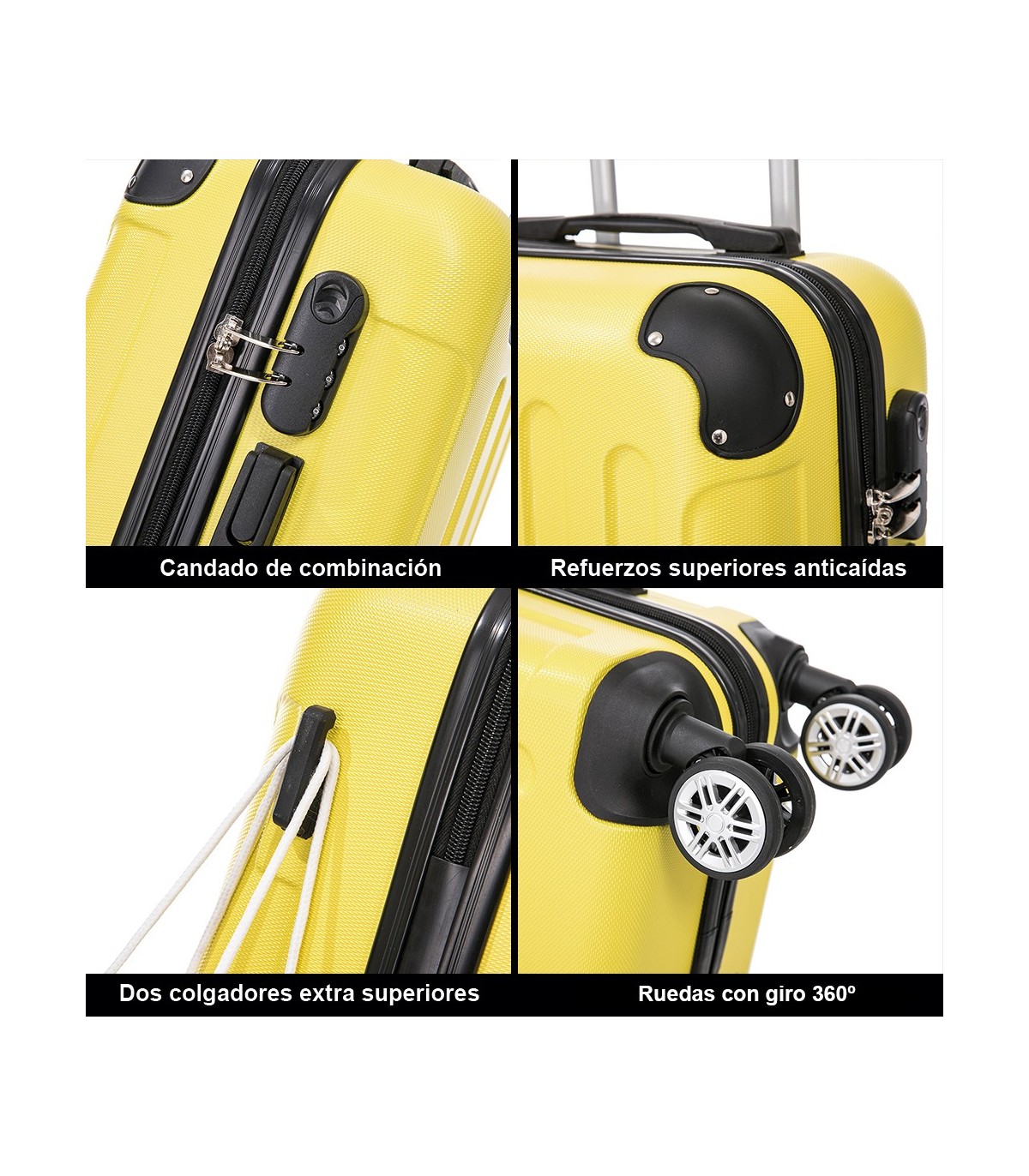 Conjunto de 3 Malas de Cabine em ABS 55x40x20cm | Média 66x43x25cm | Grande 76x49x29cm - Amarela