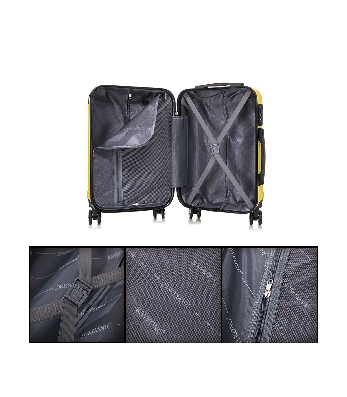 Juego de 3 Maletas ABS Cabina 55x40x20cm | Mediana 66x43x25cm| Grande 76x49x29cm - Amarillo