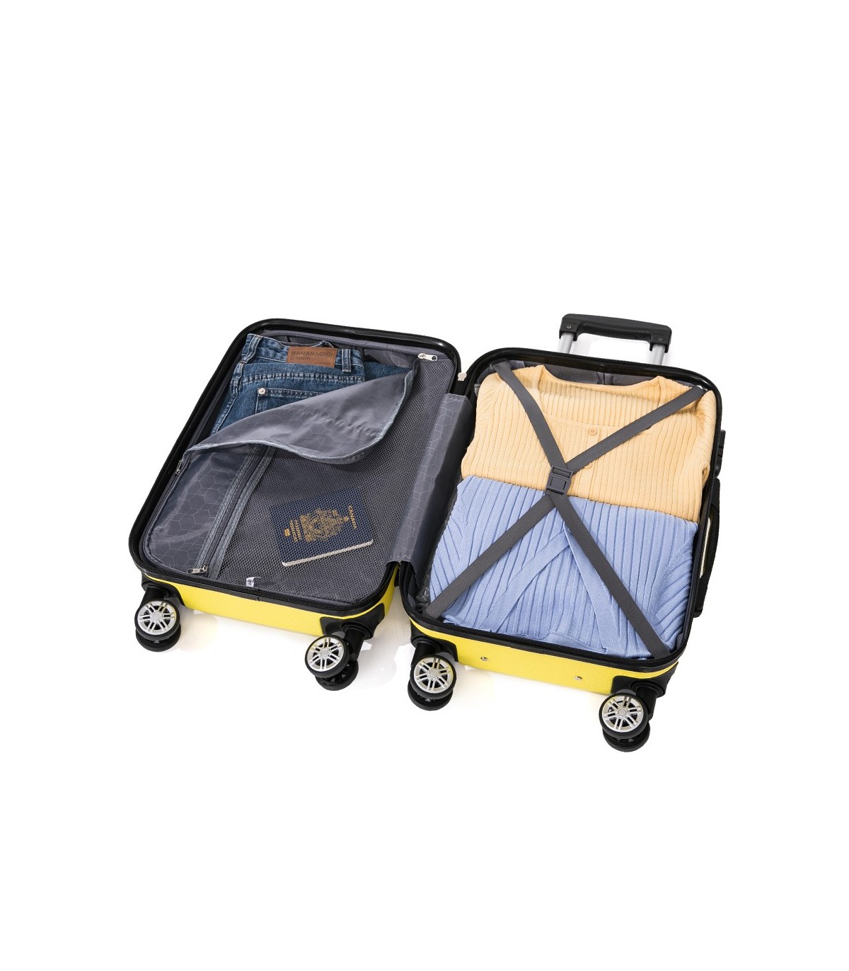 Conjunto de 3 Malas de Cabine em ABS 55x40x20cm | Média 66x43x25cm | Grande 76x49x29cm - Amarela