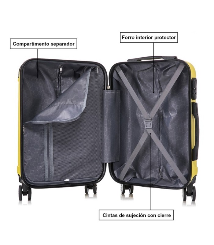 Juego de 3 Maletas ABS Cabina 55x40x20cm | Mediana 66x43x25cm| Grande 76x49x29cm - Amarillo