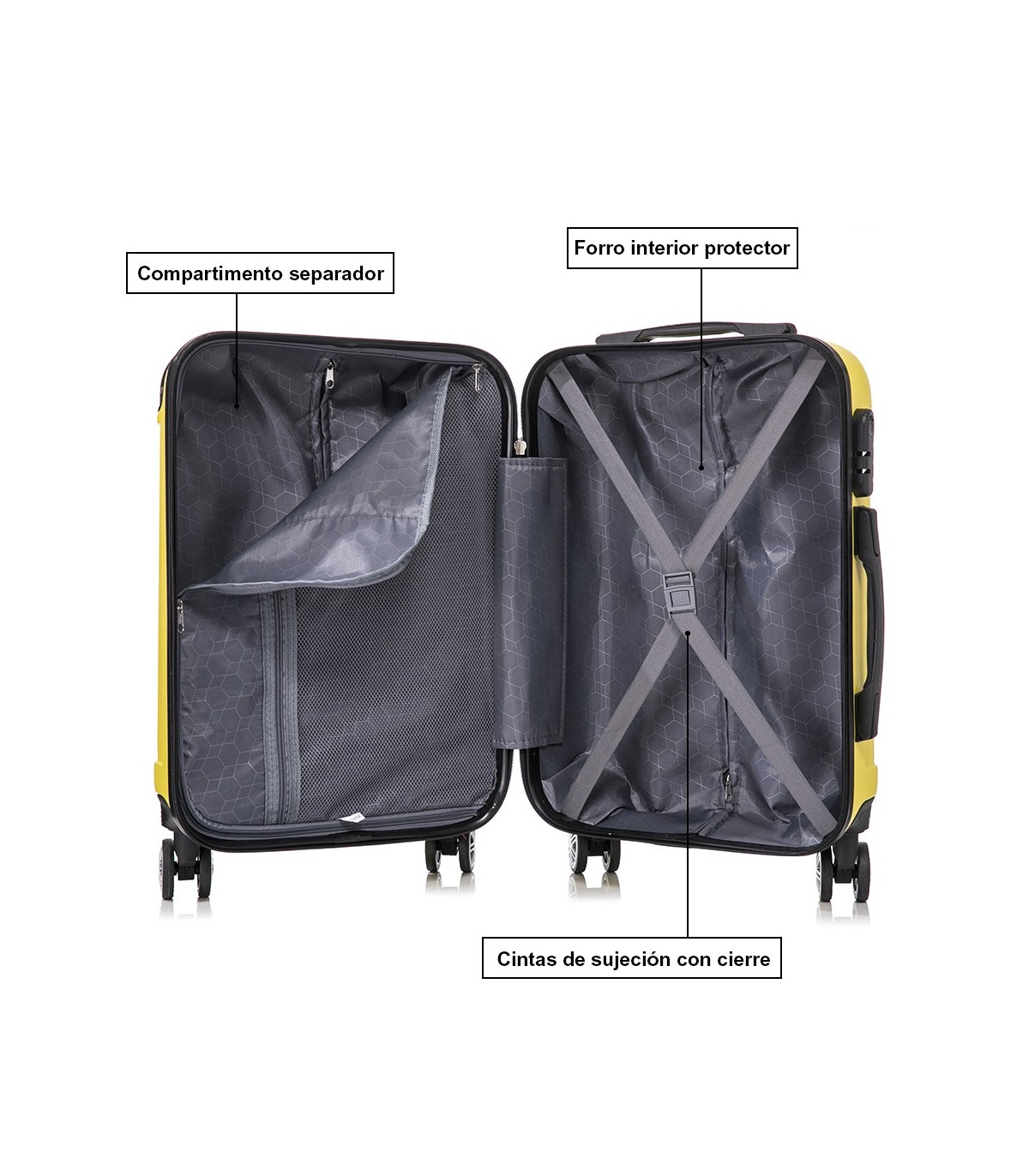 Juego de 3 Maletas ABS Cabina 55x40x20cm | Mediana 66x43x25cm| Grande 76x49x29cm - Amarillo