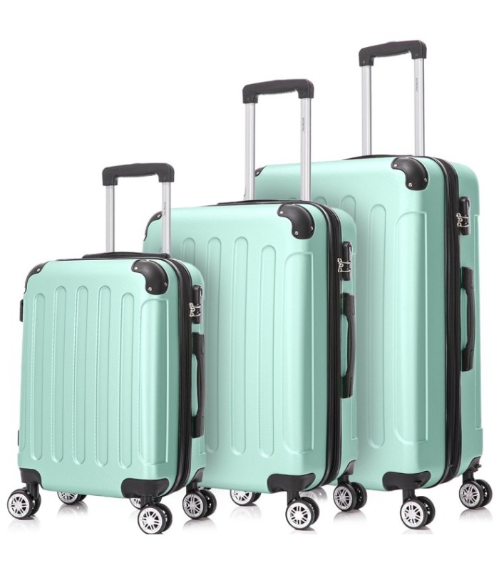 Conjunto de 3 Malas de Cabine em ABS 55x40x20cm | Média 66x43x25cm | Grande 76x49x29cm - Hortelã