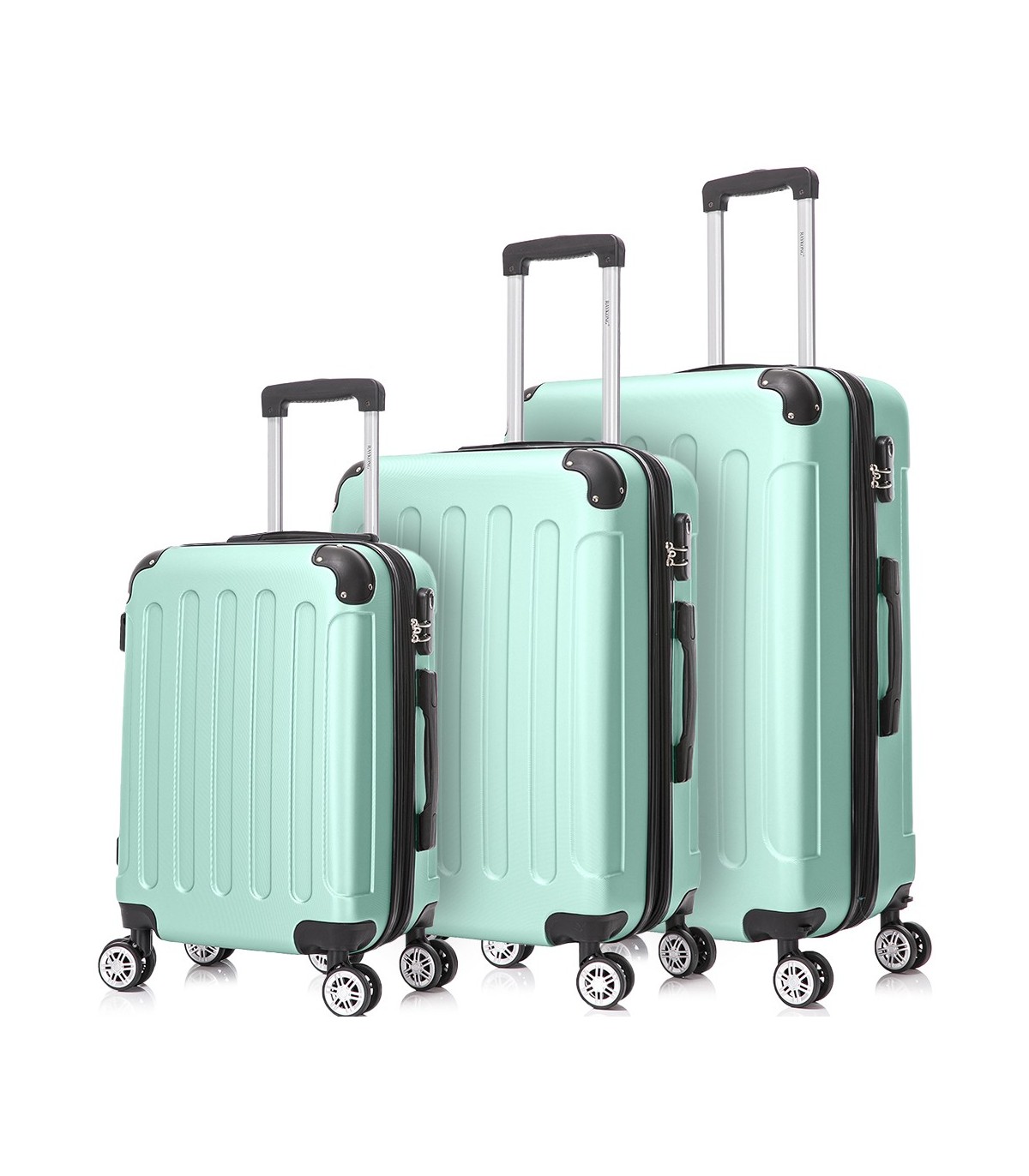 Conjunto de 3 Malas de Cabine em ABS 55x40x20cm | Média 66x43x25cm | Grande 76x49x29cm - Hortelã