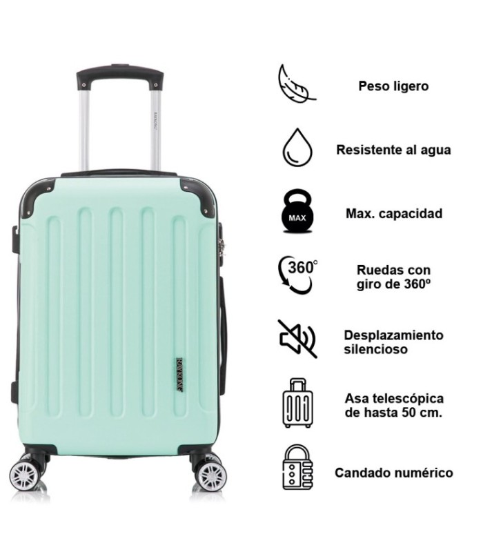 Juego de 3 Maletas ABS Cabina 55x40x20cm | Mediana 66x43x25cm| Grande 76x49x29cm - Menta