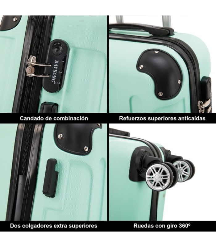 Juego de 3 Maletas ABS Cabina 55x40x20cm | Mediana 66x43x25cm| Grande 76x49x29cm - Menta