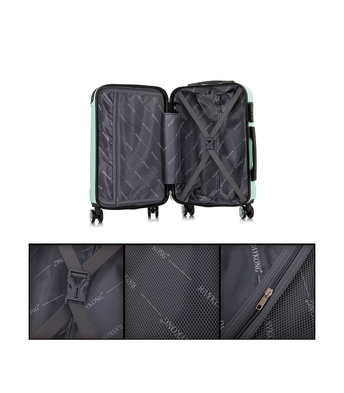 Conjunto de 3 Malas de Cabine em ABS 55x40x20cm | Média 66x43x25cm | Grande 76x49x29cm - Hortelã