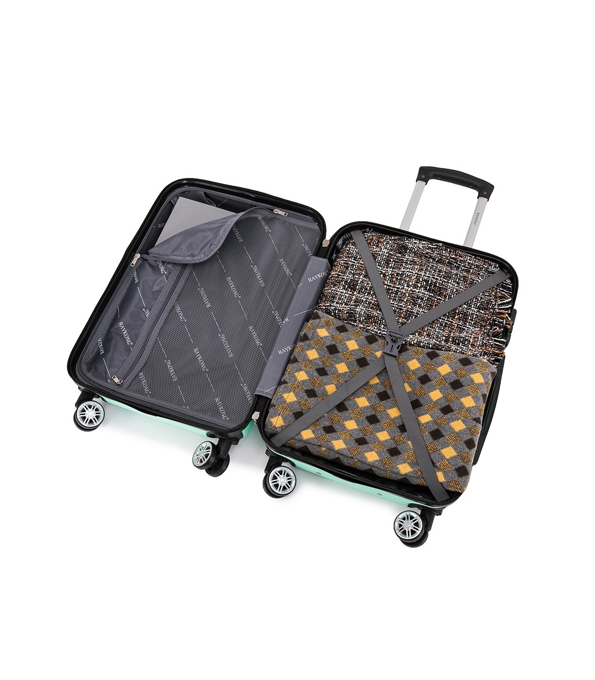 Conjunto de 3 Malas de Cabine em ABS 55x40x20cm | Média 66x43x25cm | Grande 76x49x29cm - Hortelã