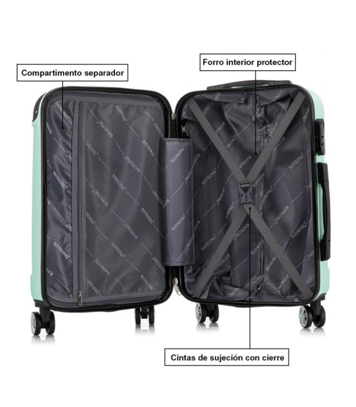 Conjunto de 3 Malas de Cabine em ABS 55x40x20cm | Média 66x43x25cm | Grande 76x49x29cm - Hortelã