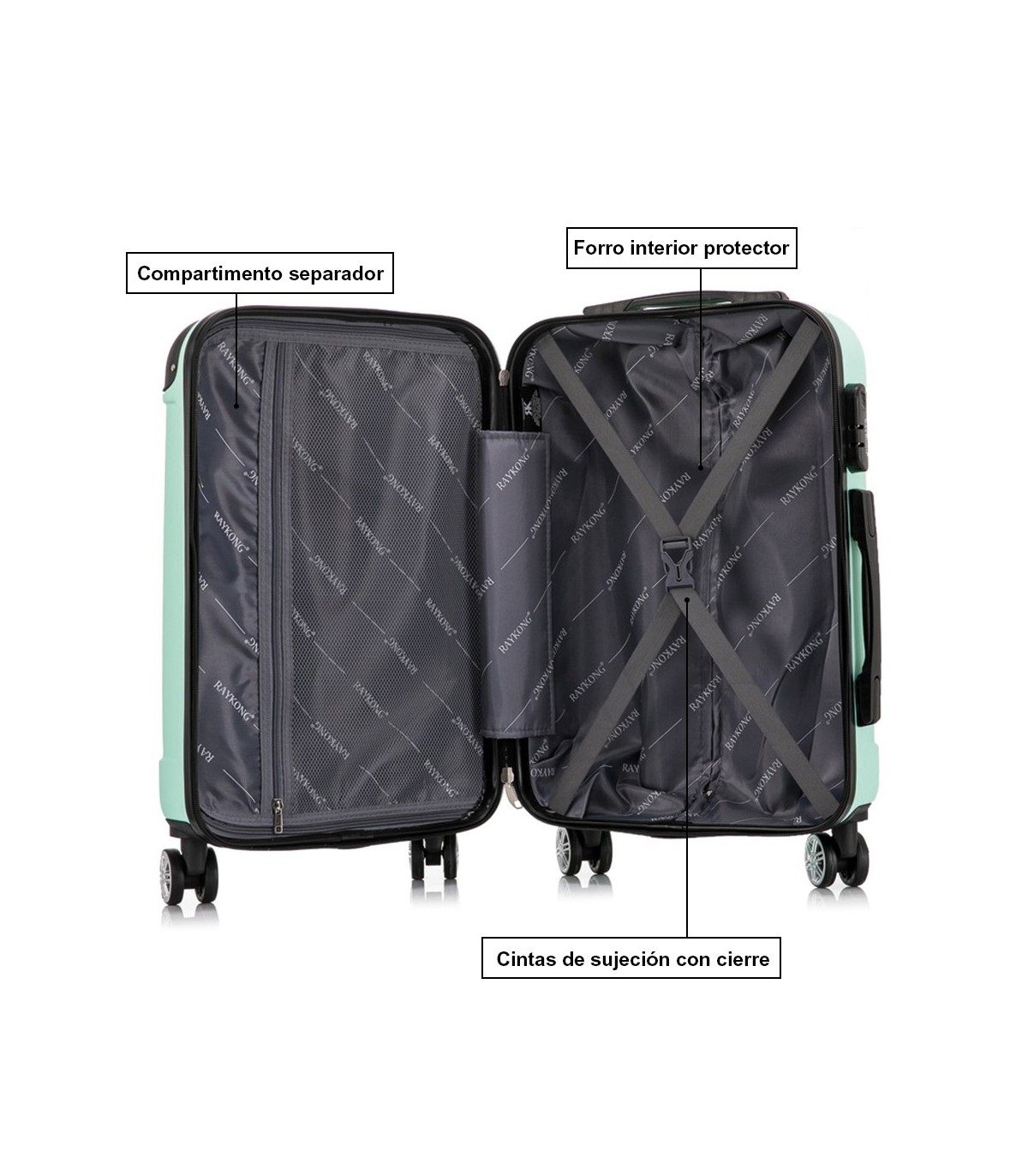 Juego de 3 Maletas ABS Cabina 55x40x20cm | Mediana 66x43x25cm| Grande 76x49x29cm - Menta