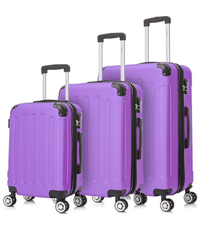 Conjunto de 3 Malas de Cabine em ABS 55x40x20cm | Média 66x43x25cm | Grande 76x49x29cm - Roxa