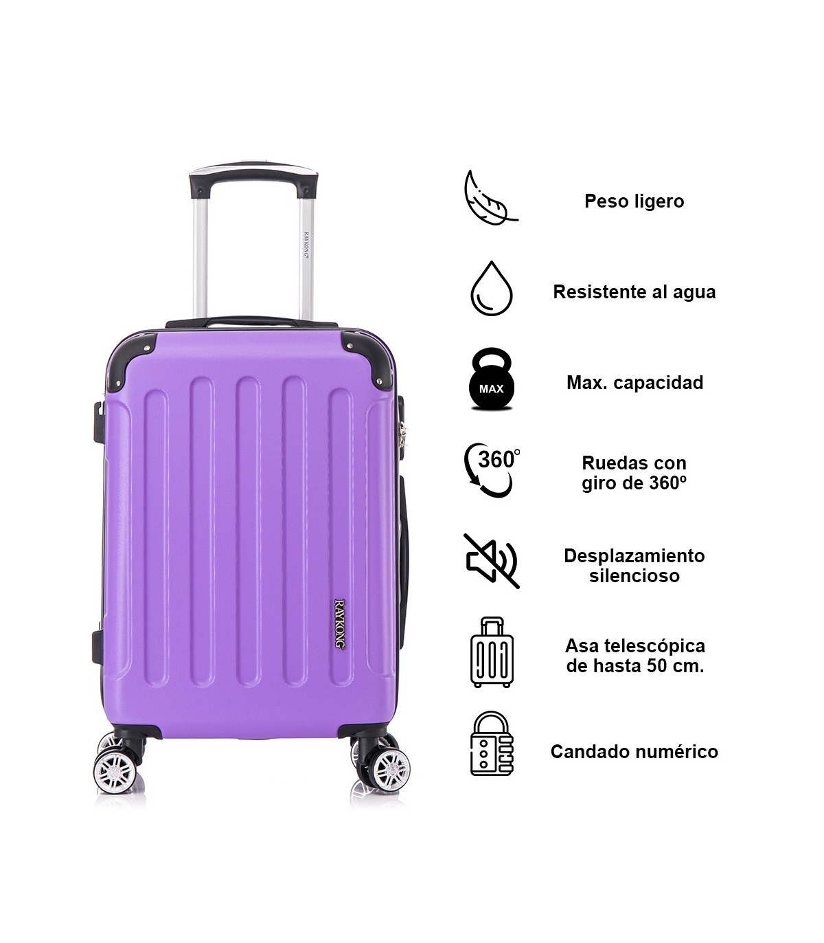 Juego de 3 Maletas ABS Cabina 55x40x20cm | Mediana 66x43x25cm| Grande 76x49x29cm - Morado