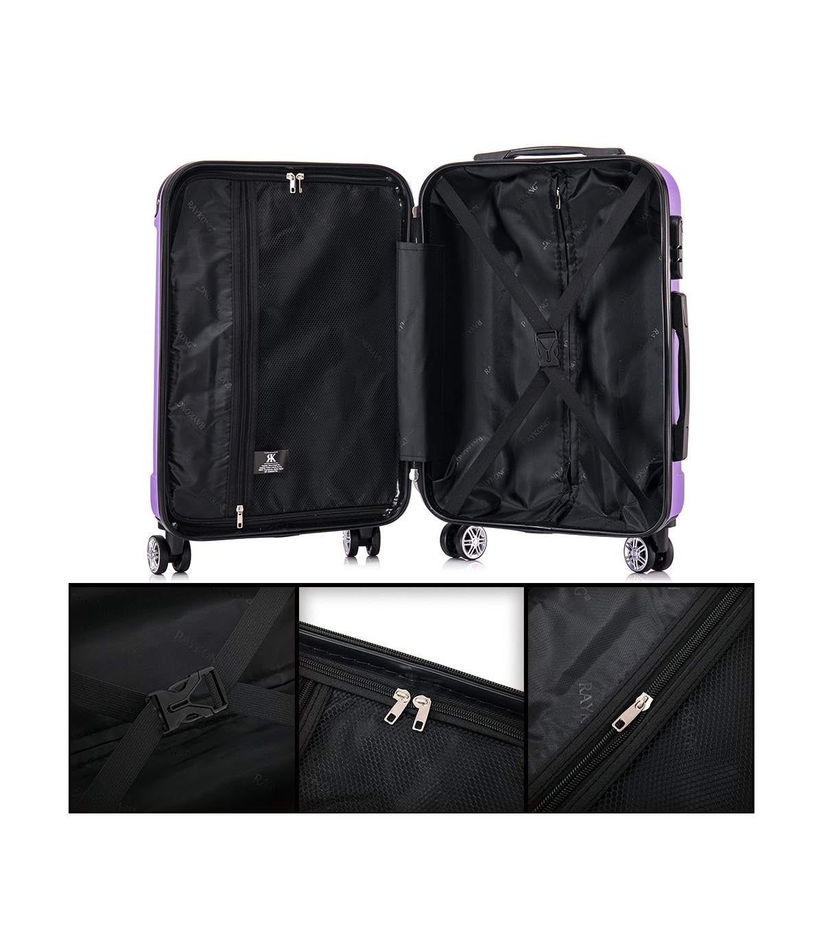 Conjunto de 3 Malas de Cabine em ABS 55x40x20cm | Média 66x43x25cm | Grande 76x49x29cm - Roxa