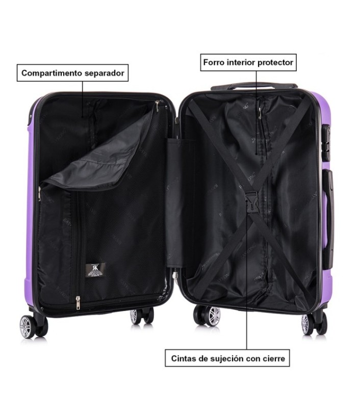 Juego de 3 Maletas ABS Cabina 55x40x20cm | Mediana 66x43x25cm| Grande 76x49x29cm - Morado