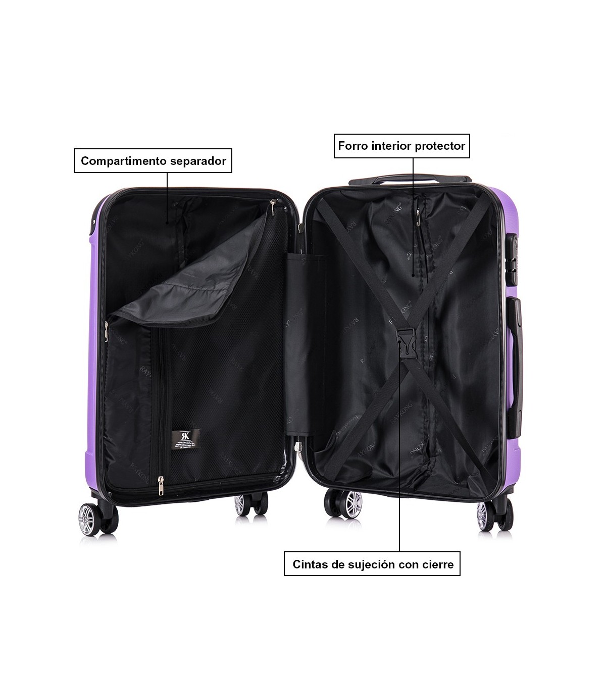 Conjunto de 3 Malas de Cabine em ABS 55x40x20cm | Média 66x43x25cm | Grande 76x49x29cm - Roxa