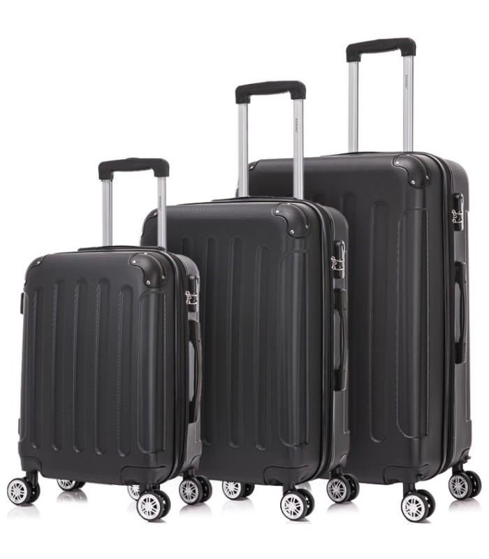 Juego de 3 Maletas ABS Cabina 55x40x20cm | Mediana 66x43x25cm| Grande 76x49x29cm - Negro