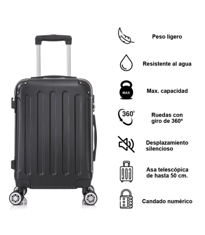 Conjunto de 3 Malas de Cabine em ABS 55x40x20cm | Média 66x43x25cm | Grande 76x49x29cm - Preta