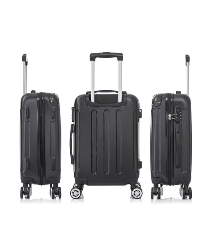 Conjunto de 3 Malas de Cabine em ABS 55x40x20cm | Média 66x43x25cm | Grande 76x49x29cm - Preta