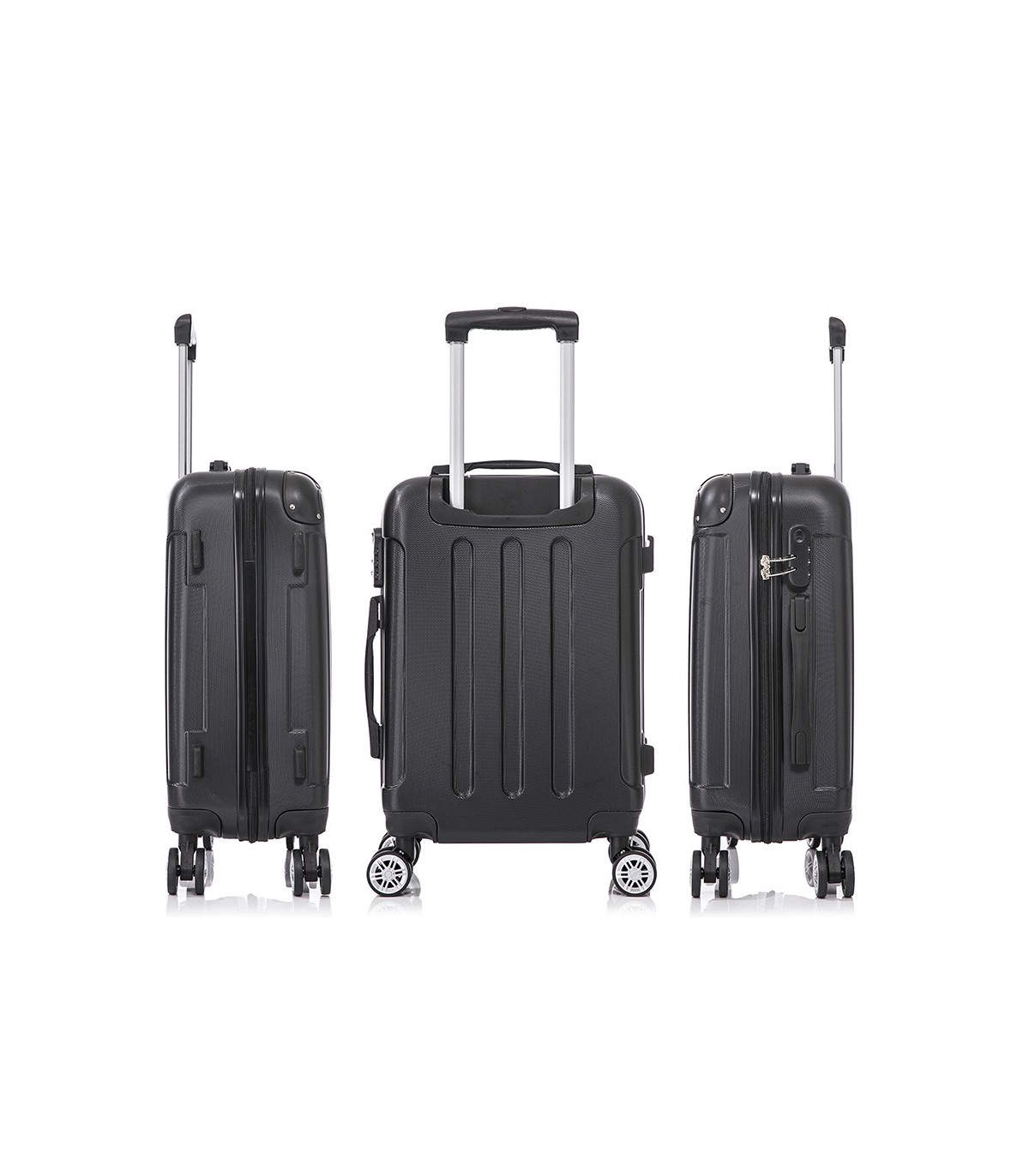Conjunto de 3 Malas de Cabine em ABS 55x40x20cm | Média 66x43x25cm | Grande 76x49x29cm - Preta