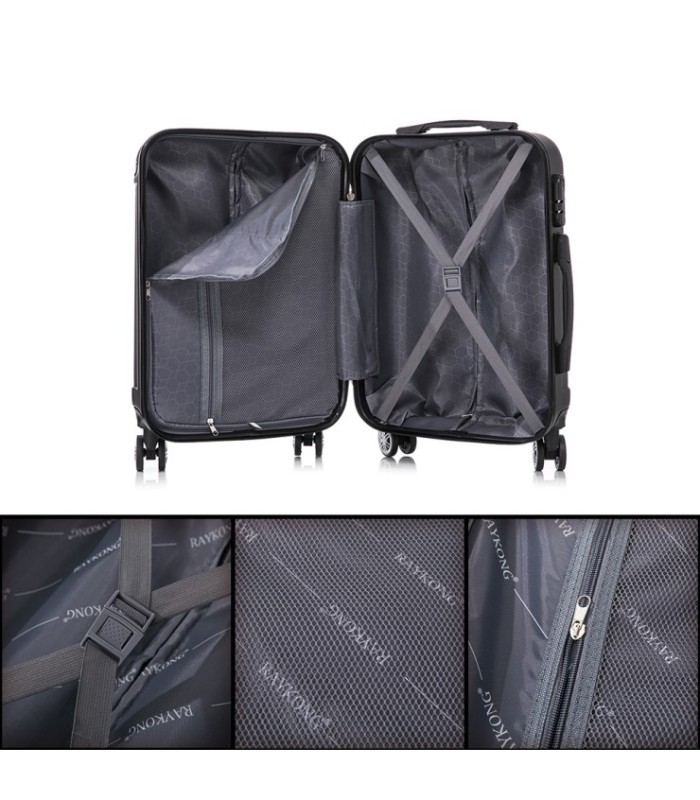 Juego de 3 Maletas ABS Cabina 55x40x20cm | Mediana 66x43x25cm| Grande 76x49x29cm - Negro