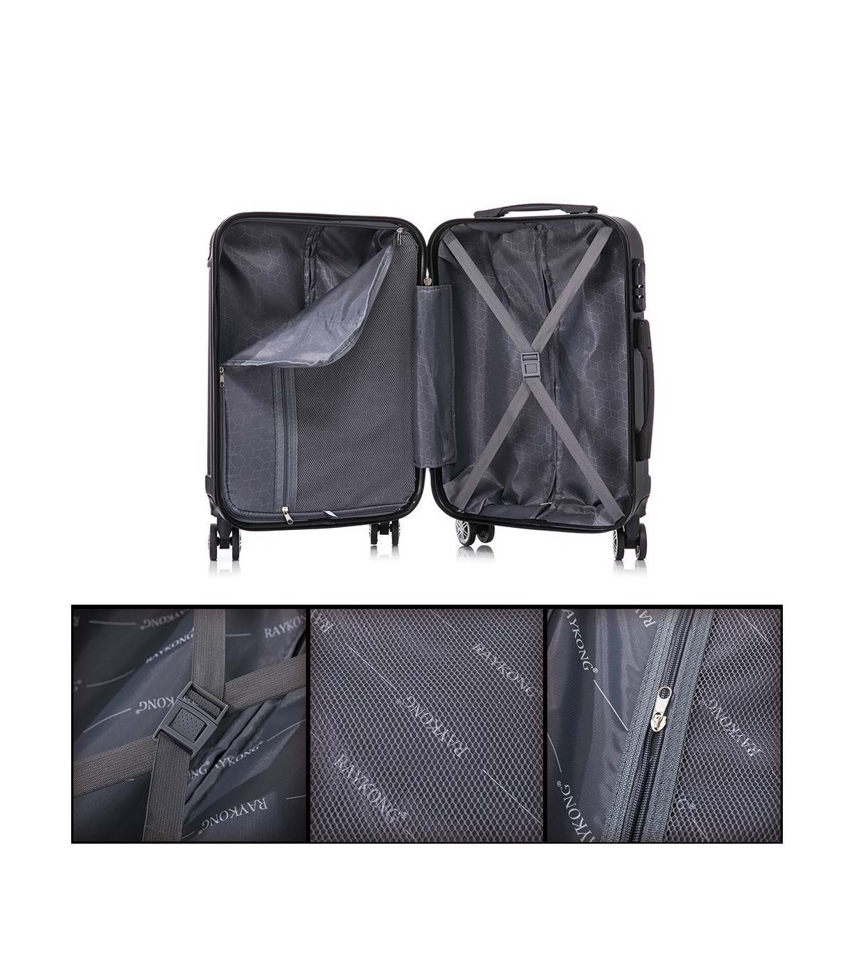 Juego de 3 Maletas ABS Cabina 55x40x20cm | Mediana 66x43x25cm| Grande 76x49x29cm - Negro
