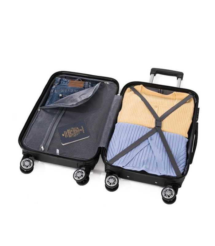 Conjunto de 3 Malas de Cabine em ABS 55x40x20cm | Média 66x43x25cm | Grande 76x49x29cm - Preta