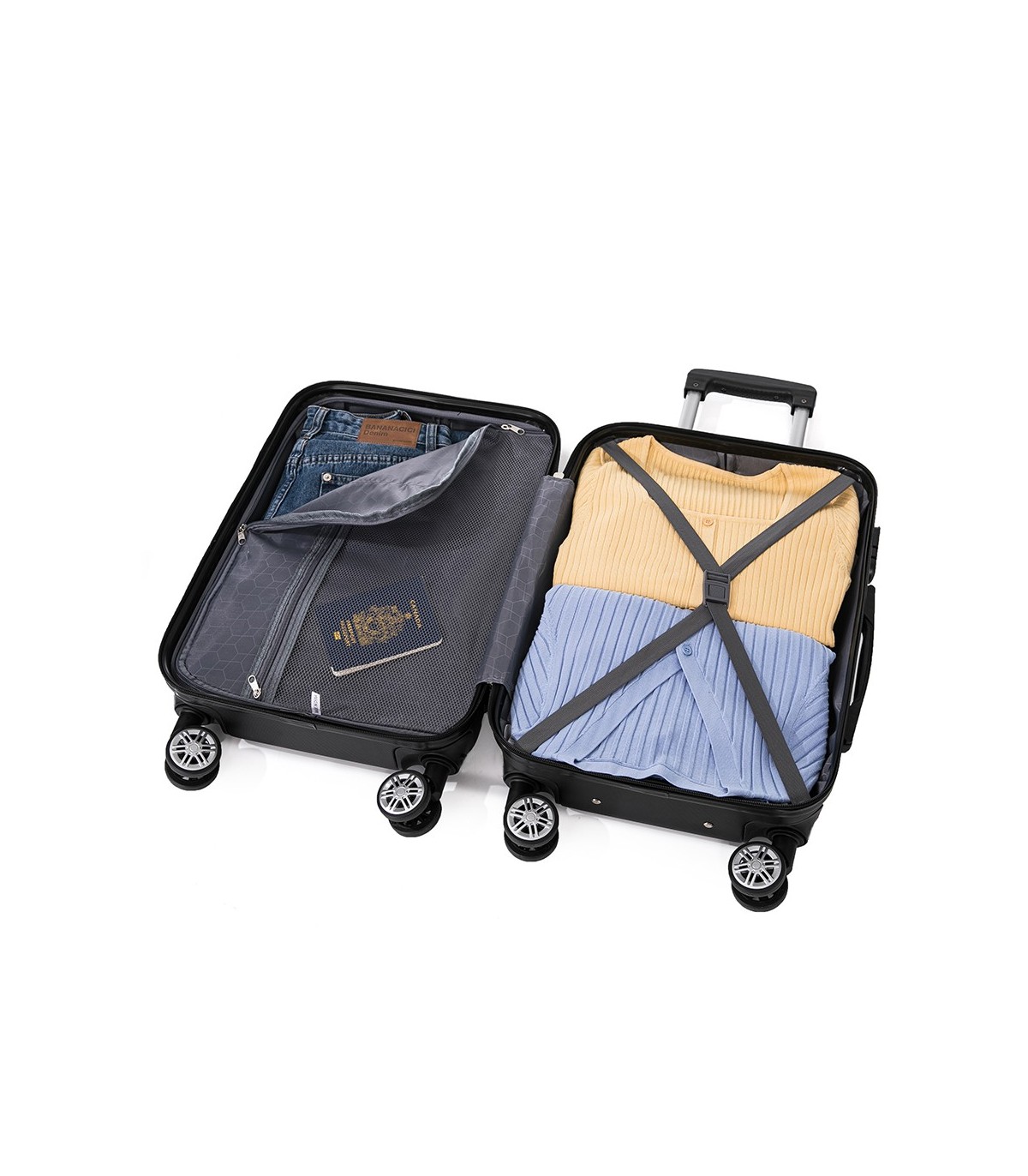 Conjunto de 3 Malas de Cabine em ABS 55x40x20cm | Média 66x43x25cm | Grande 76x49x29cm - Preta