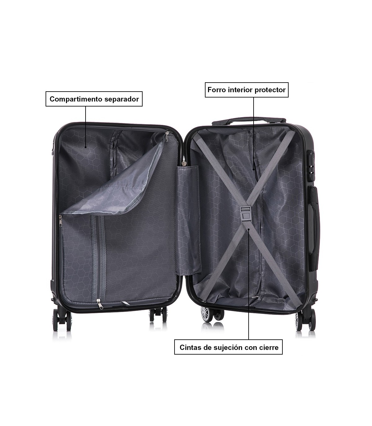 Conjunto de 3 Malas de Cabine em ABS 55x40x20cm | Média 66x43x25cm | Grande 76x49x29cm - Preta