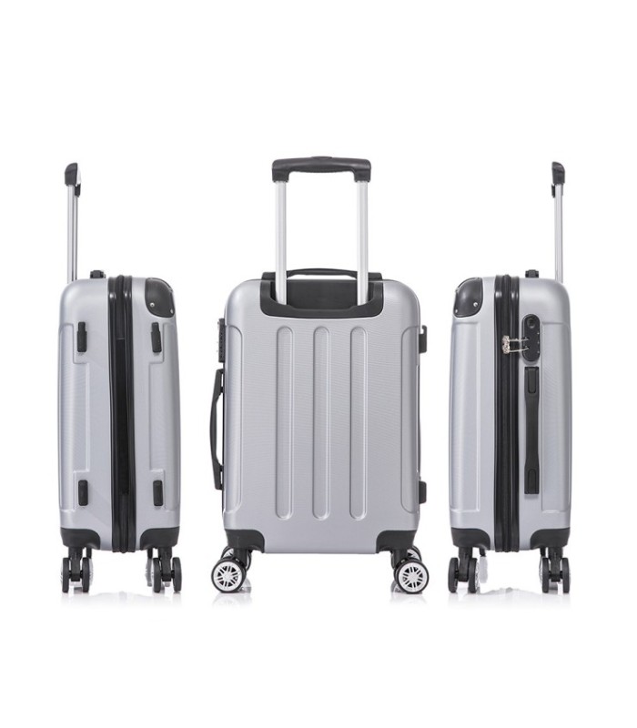 Conjunto de 3 Malas de Cabine em ABS 55x40x20cm | Média 66x43x25cm | Grande 76x49x29cm - Prateado