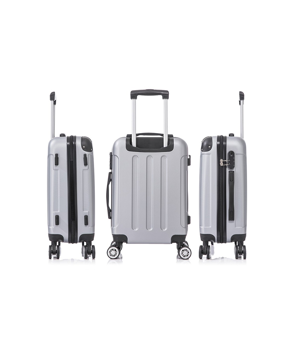 Conjunto de 3 Malas de Cabine em ABS 55x40x20cm | Média 66x43x25cm | Grande 76x49x29cm - Prateado