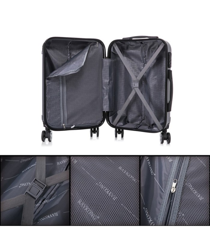 Conjunto de 3 Malas de Cabine em ABS 55x40x20cm | Média 66x43x25cm | Grande 76x49x29cm - Prateado