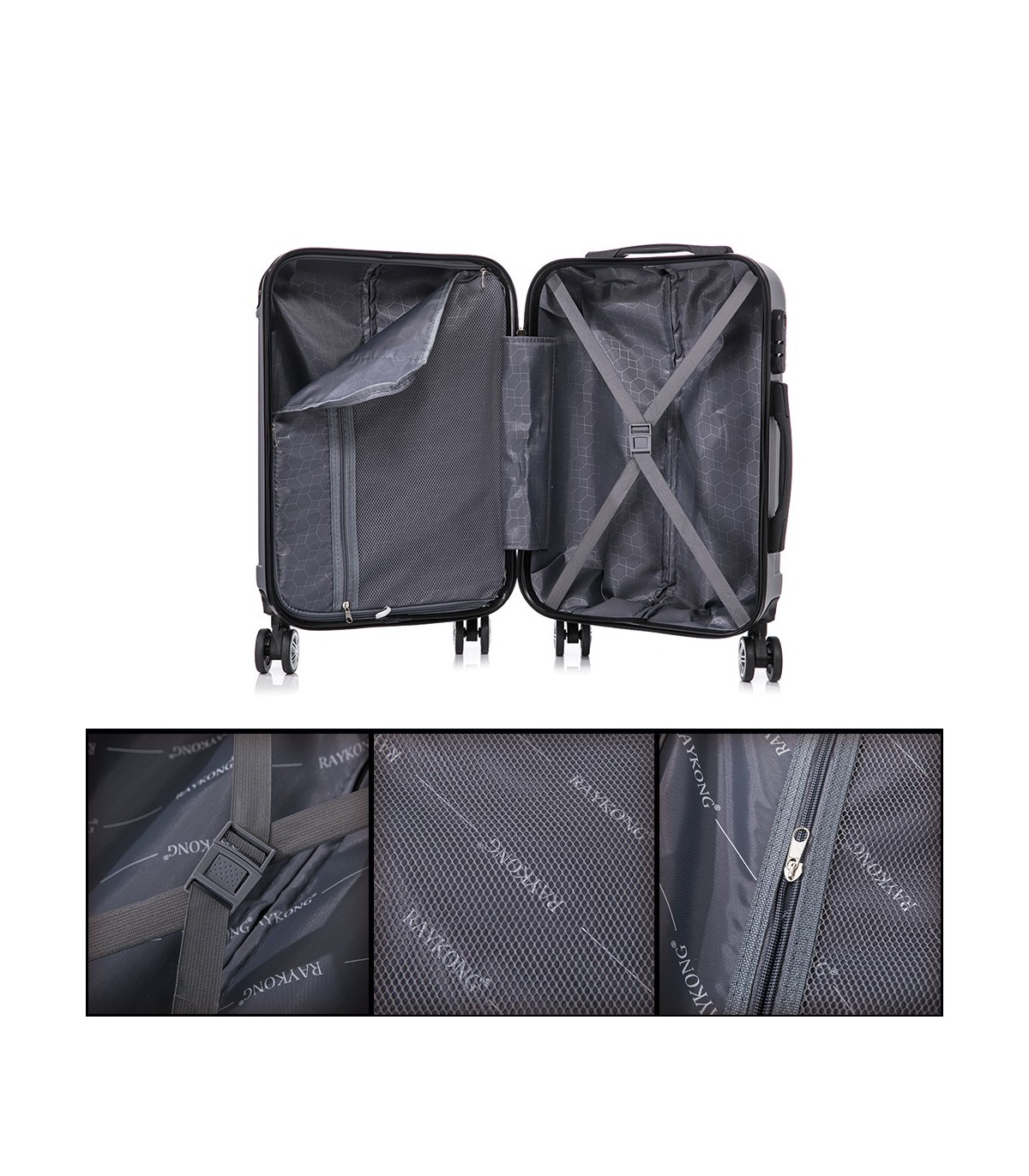 Juego de 3 Maletas ABS Cabina 55x40x20cm | Mediana 66x43x25cm| Grande 76x49x29cm - Plata