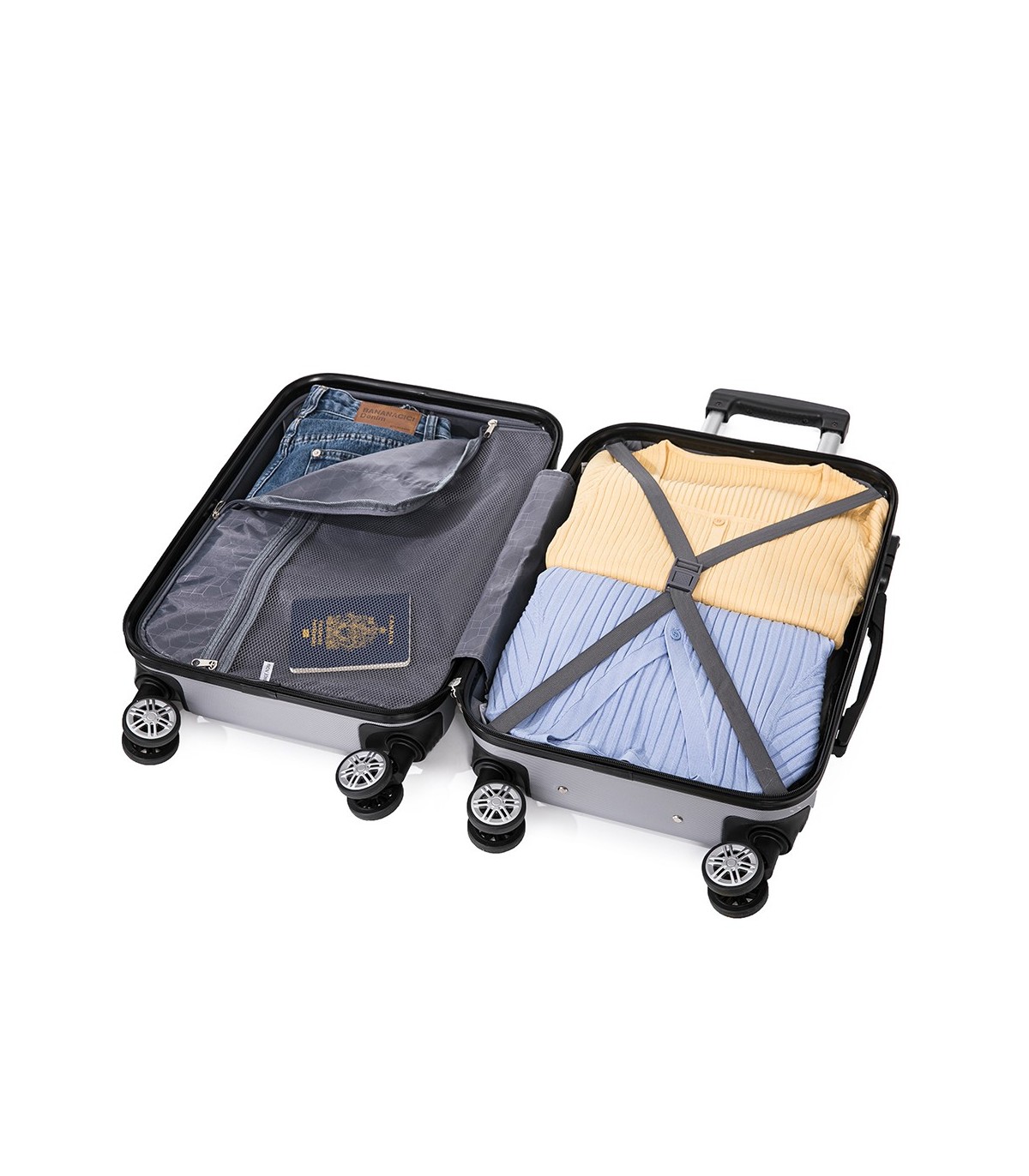 Juego de 3 Maletas ABS Cabina 55x40x20cm | Mediana 66x43x25cm| Grande 76x49x29cm - Plata