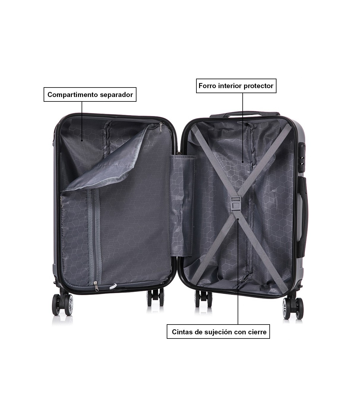 Conjunto de 3 Malas de Cabine em ABS 55x40x20cm | Média 66x43x25cm | Grande 76x49x29cm - Prateado