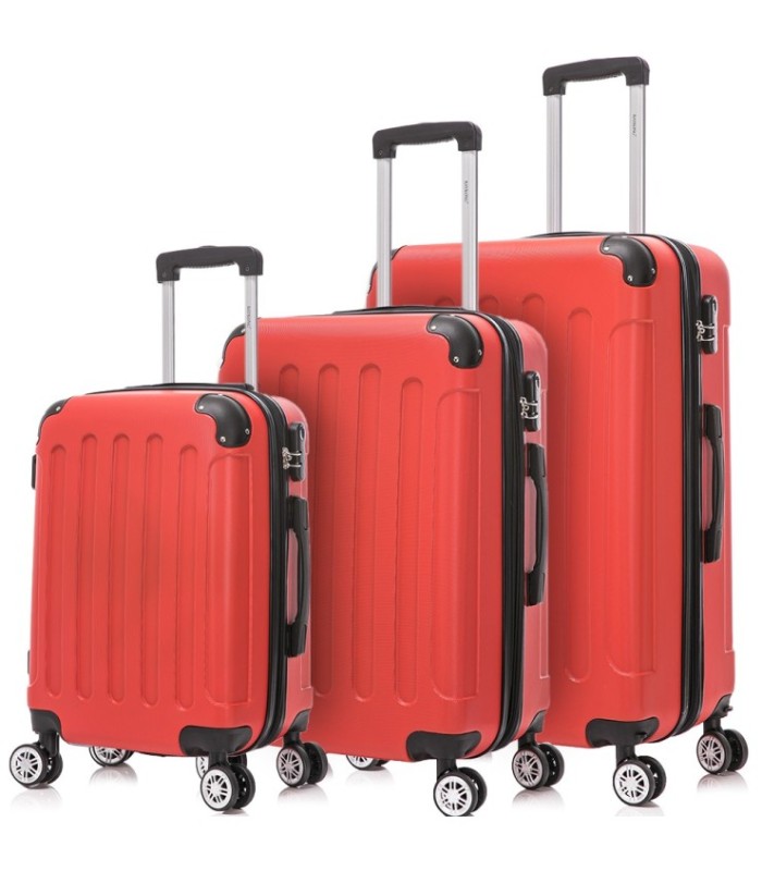 Conjunto de 3 Malas de Cabine em ABS 55x40x20cm | Média 66x43x25cm | Grande 76x49x29cm - Vermelha