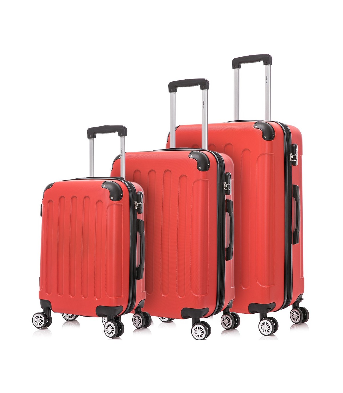 Conjunto de 3 Malas de Cabine em ABS 55x40x20cm | Média 66x43x25cm | Grande 76x49x29cm - Vermelha