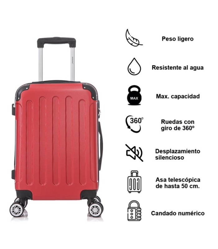 Conjunto de 3 Malas de Cabine em ABS 55x40x20cm | Média 66x43x25cm | Grande 76x49x29cm - Vermelha