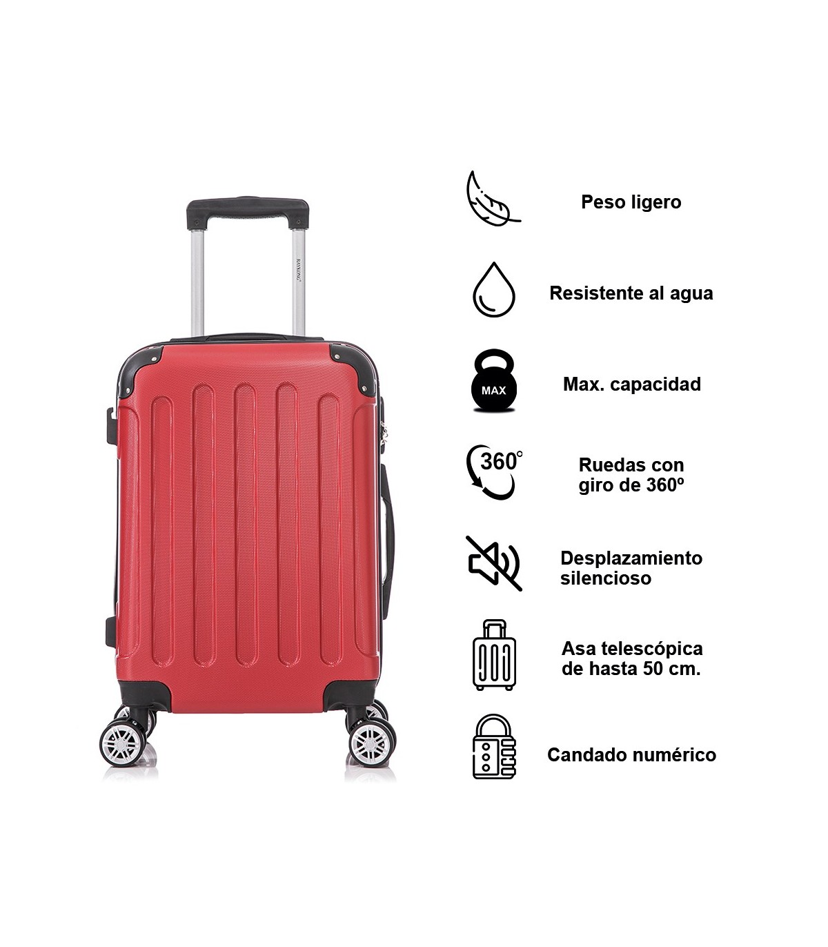 Conjunto de 3 Malas de Cabine em ABS 55x40x20cm | Média 66x43x25cm | Grande 76x49x29cm - Vermelha